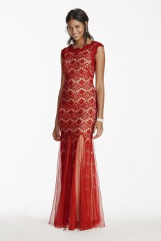 Long Lace Dress with Mesh Godets Style A15461