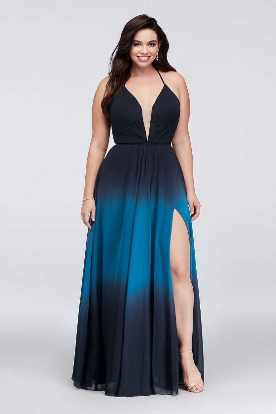 2018 New Style Ombre Chiffon Halter A-Line Plus Size Gown Betsy and Adam