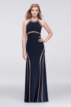 Delicate Cutouts Long Halter Jersey Prom Gown Style XS8282