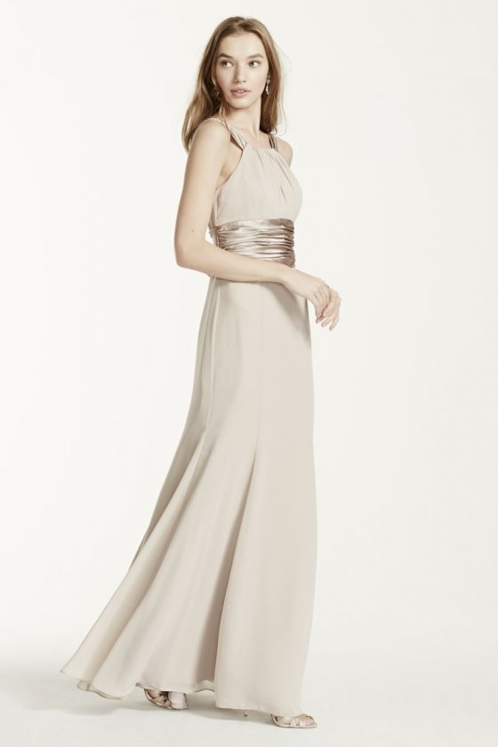 Chiffon and Charmeuse Dress with Rounded Neckline Style F12732