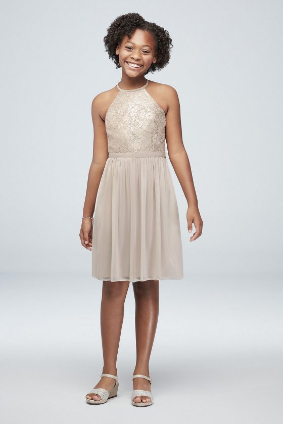 Open-Back Metallic Short Junior Bridesmaid Dress JB9886M