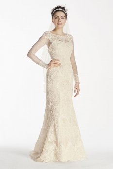 Extra Length Long Sleeve Lace Sheath Wedding Dress Style 4XLCWG712