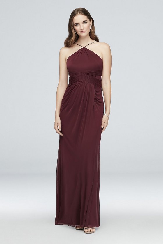 Y-Neck Mesh Bridesmaid Dress with Pleated Waist Reverie AP2E204566