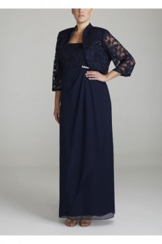 Lace and Chiffon Jacket Dress with Empire Waist Style 99626