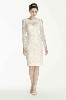 Long Sleeve Short Sheath CWG715 Style Lace Wedding Dress