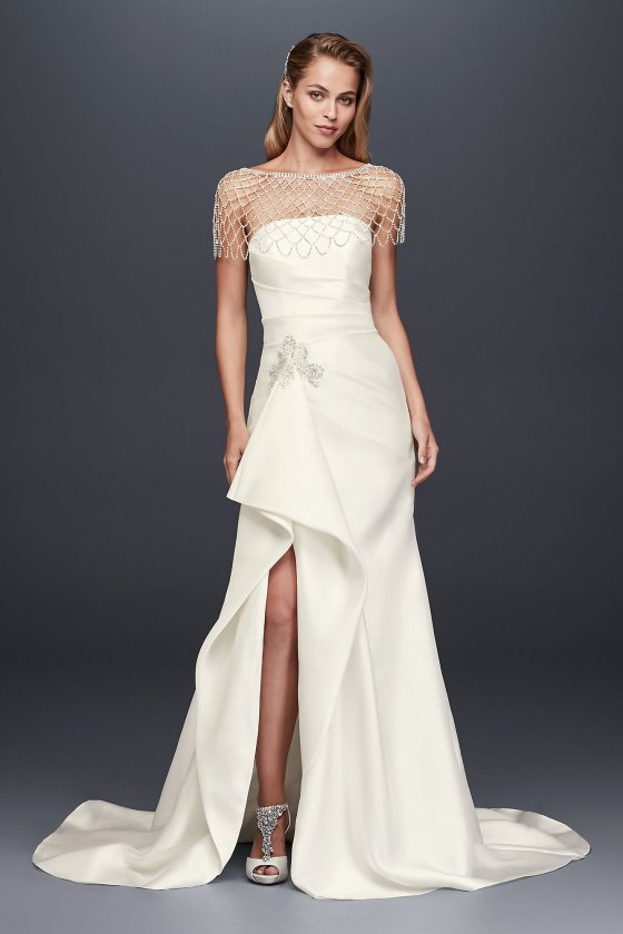 Stunning Strapless SWG788 Style Mikado Sheath Wedding Dress with Slit Skirt