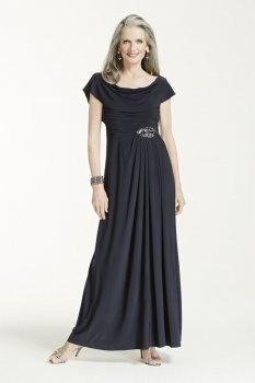 Cap Sleeve Matte Jersey Dress with Cowl Neckline Style 13338