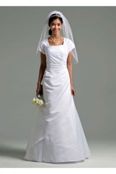Short Sleeve Satin A-line Gown Style SLT9724