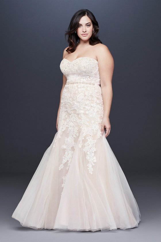 Beaded Floral Lace Mermaid Plus Size Wedding Dress 9WG3964