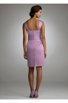 Y Neck Slim Satin Dress with Ruched Waistband Style F44319