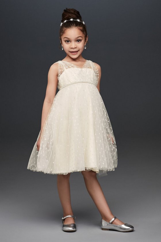 Crystal Belt Embellished Dotted Tulle Flower Girl Dress OP264