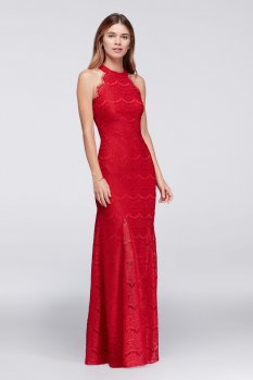 Sleeveless Halter Neck Allover Lace Long Sheath 12316 Style Party Gown