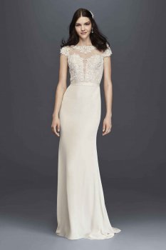 Charming SWG761 Style Cap Sleeve Long Column Lace Appliqued Wedding Dress with Train