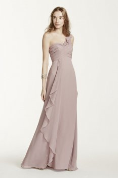 One Shoulder Chiffon Dress with Cascading Detail Style F15734