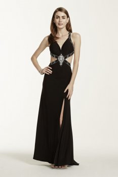 Crystal Embellished Cutout Halter Dress Style 56696D