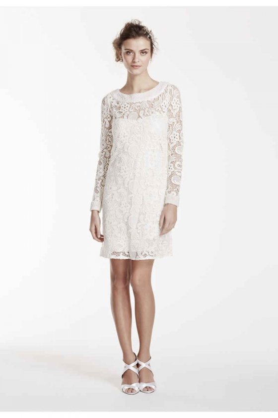 Long Sleeve Short Lace Gown with Pearl Beading Style KP3702