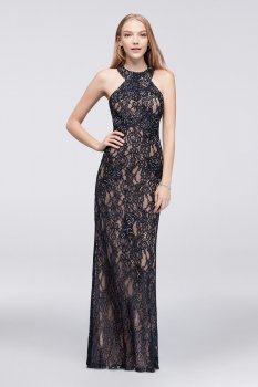 Elegant New 58250D Style Long Allover Lace Prom Gown with Sexy Open Back
