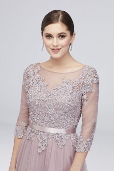 3/4 Sleeve Embroidered Lace and Tulle Ball Gown 59535D