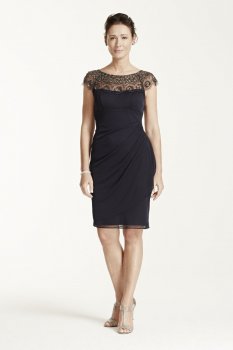 Illusion Cap Sleeve Matte Jersey Dress Style XS6358