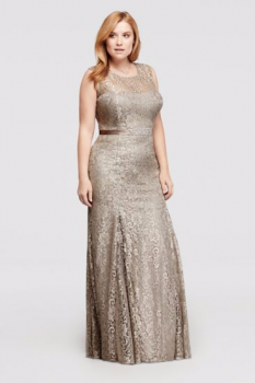A15534W Style New Fashion Long Sleeveless Illusion Lace Beaded Sash Dress