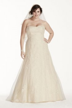 Extra Length Lace A Line Gown with Beaded Applique Style 4XL9WG3755