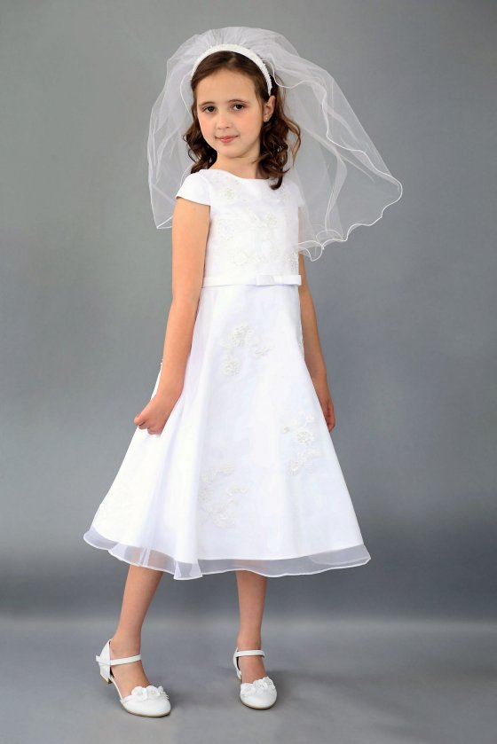 Embroidered Applique Cap Sleeve Flower Girl Dress C5-372