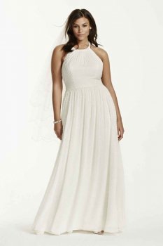 Dotted Chiffon Aline Gown with Halter Neckline Style 9KP3697