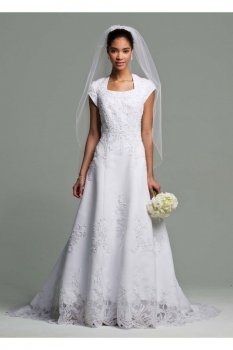 Short Sleeve Satin Gown with Beaded Lace Style SLV9453