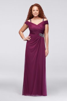 Plus Size 432882 Style Cold-Shoulder Beaded Mother of the Bride Dress