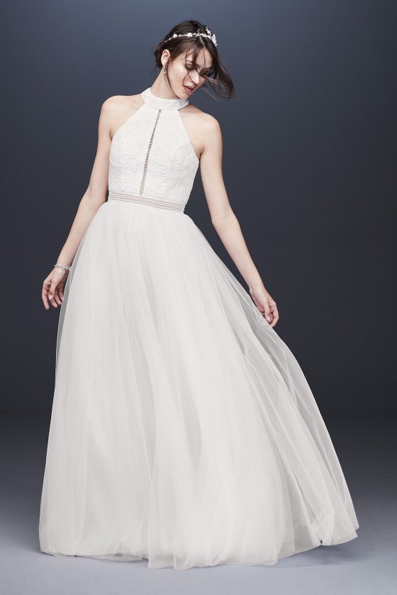High Neck Illusion Tulle A-Line Wedding Dress Galina WG3960