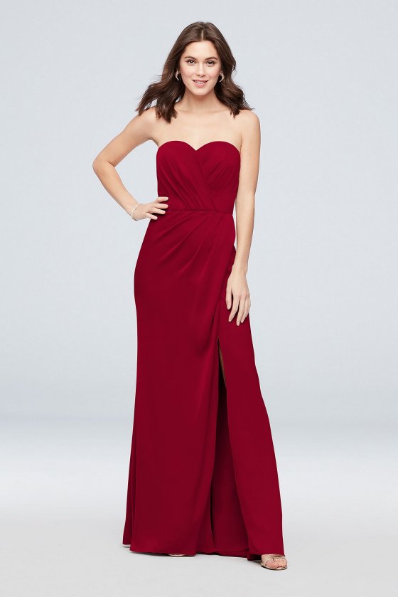 Strapless Crepe-Back Satin Pleat Bridesmaid Dress F20008