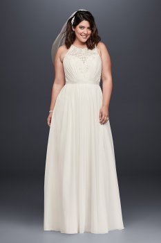2018 New Style Beaded Chiffon Halter Plus Size Wedding Dress 9WG3895