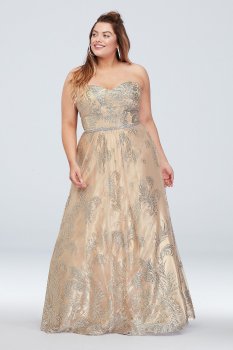 Glitter Brocade with Crystal Belt Plus Size Gown 57617W1