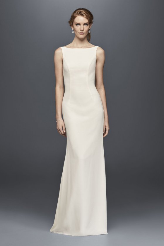 Simple New Style High-Neck Ruffled Back Crepe Wedding Dresses WG3833