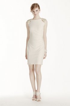 Short Jersey Dress with Cutout Pearl Shoulders Style 231M68710