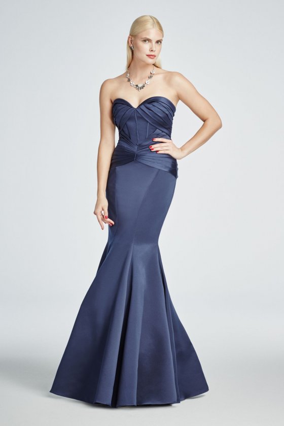 Long Strapless Satin Fit and Flare Dress Style ZP285036