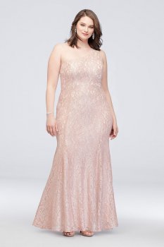 One-Shoulder Plus Size Glitter Lace Mermaid Gown 21830W