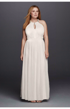 Beaded Halter Neck Long Simple 264942W Style Wedding Dress with Keyhole Plus Size