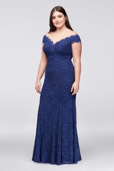 Plus Size Off the Shoulder Long Mermaid Lace Dress Style 21567W