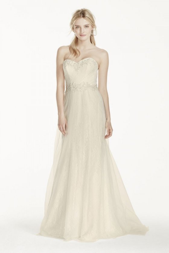 Strapless Tulle Over Lace Sheath Wedding Dress Style WG3750
