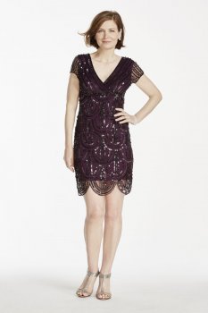 Short Mesh Dress with All Over Sequins Style 260560I
