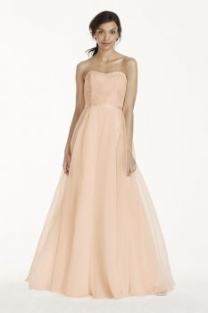 Long Strapless Lace Organza Dress Style F17039