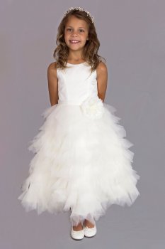 Tiered Tulle Flower Girl Gown with Floral Belt FG-110
