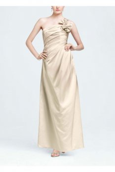One Shoulder Satin Ballgown with Fan Detail Style F14430