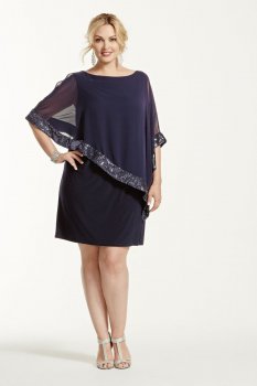 Caplet Short Jersey Dress with Sequin Trim Style XS6150W