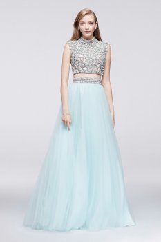 Fantastic Heavily Beaded Top and Tulle Skirt Prom Gown 1712P2746