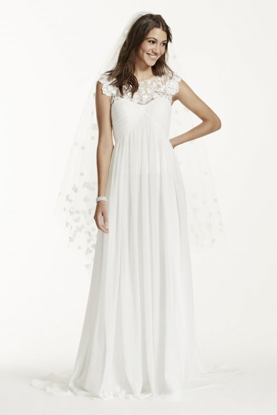 Cap Sleeve Floral Lace Appliqued Chiffon A-Line WG3698 Style Wedding Dresses