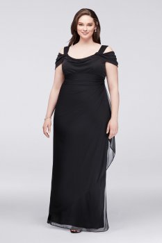 Plus Size Cold-Shoulder Long 432156 Party Gown with Draped Sleeves