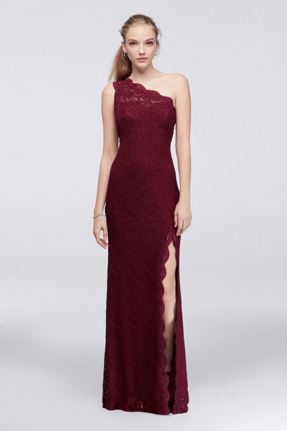 Elegant One Shoulder Allover Glitter Lace Prom Gown Style 12341