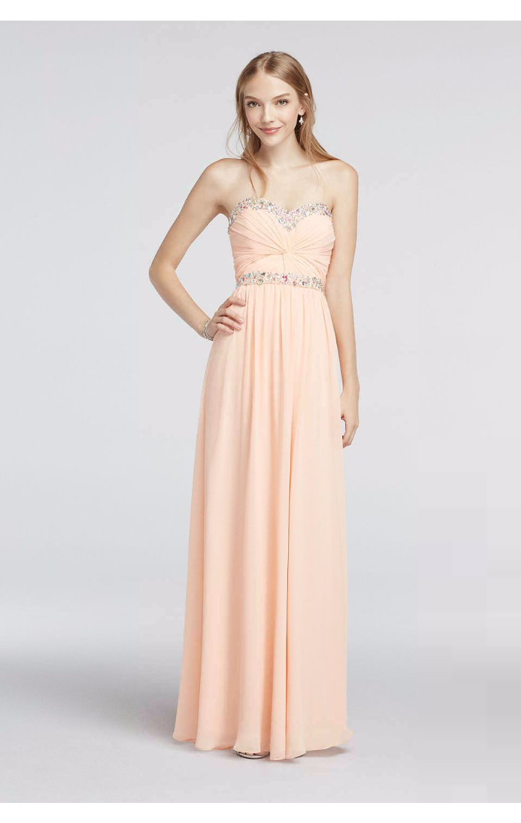Shinning Beaded Sweetheart Neckline Strapless Long Chiffon Prom Dress Style 1110003